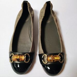 Gucci Women's Suede Patent Leather Slip-on Horsebit Bambo Flat Loafers Size 39.5